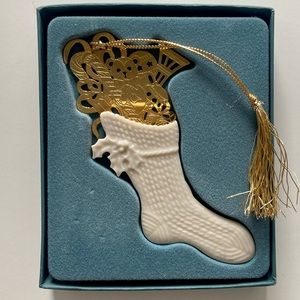 Vintage Lenox Porcelain and Gold Stocking Christmas Ornament